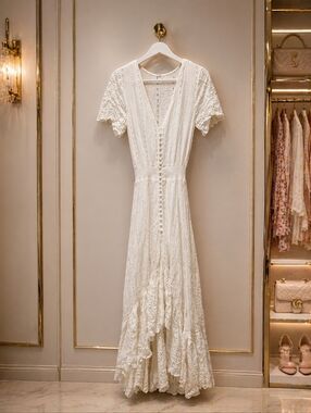 YFB Lace Maxi High Low  Dress Size Small with Button-Front Detail